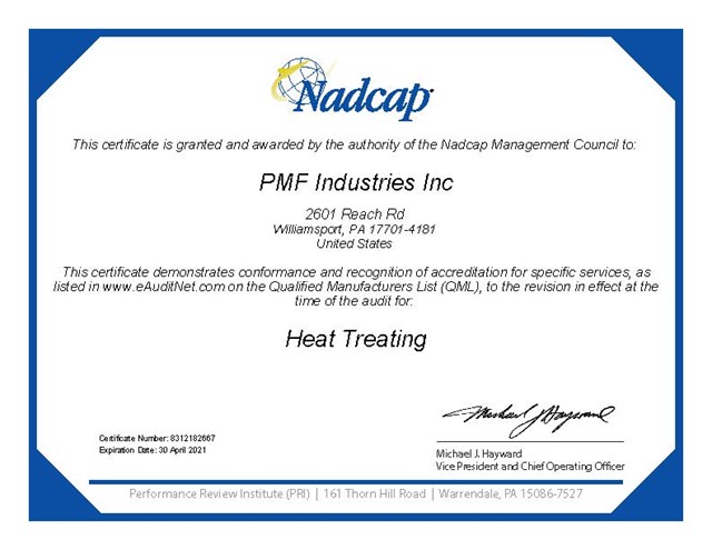Nadcap Certification - Heat Treating