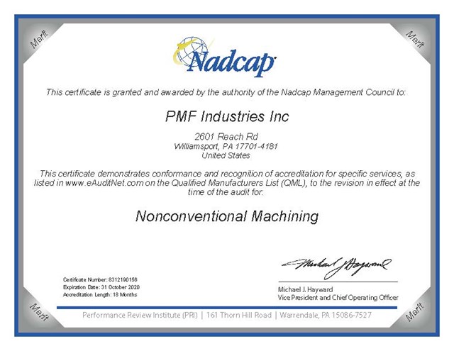 Nadcap Certification - Nonconventional Machining